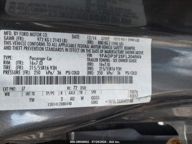 Photo 8 VIN: 1FADP3F25FL204569 - FORD FOCUS 