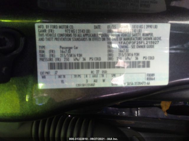 Photo 8 VIN: 1FADP3F25FL215927 - FORD FOCUS 