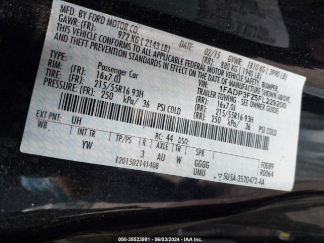 Photo 8 VIN: 1FADP3F25FL229200 - FORD FOCUS 