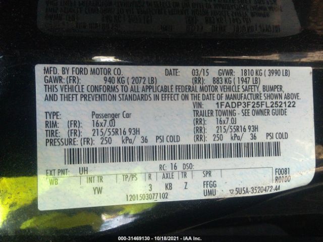 Photo 8 VIN: 1FADP3F25FL252122 - FORD FOCUS 