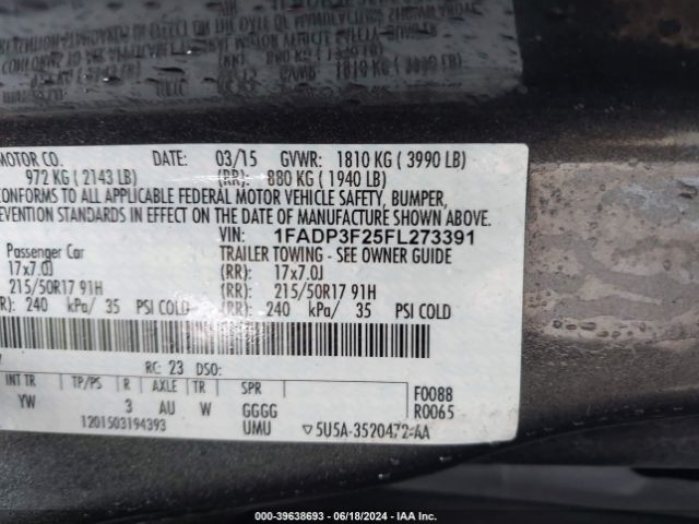 Photo 8 VIN: 1FADP3F25FL273391 - FORD FOCUS 