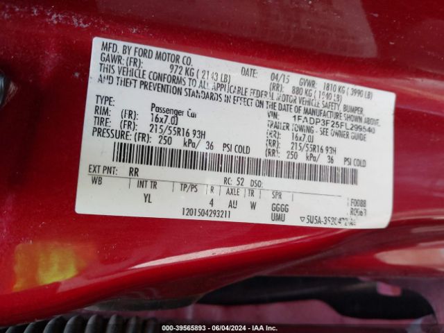 Photo 8 VIN: 1FADP3F25FL299540 - FORD FOCUS 