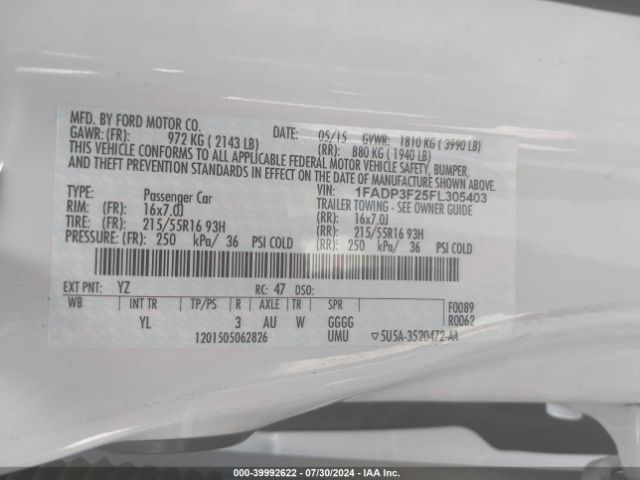 Photo 8 VIN: 1FADP3F25FL305403 - FORD FOCUS 