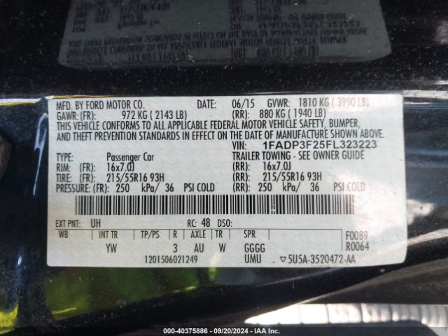 Photo 8 VIN: 1FADP3F25FL323223 - FORD FOCUS 