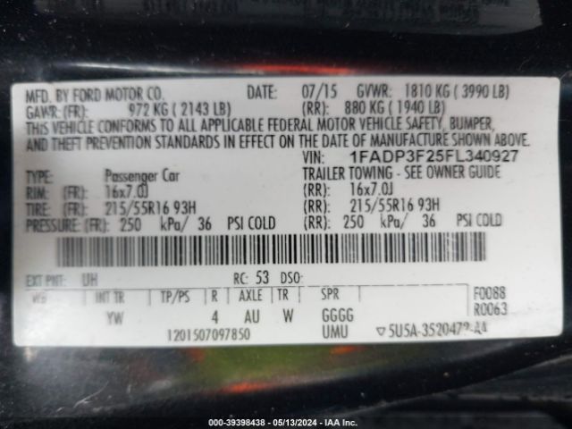 Photo 8 VIN: 1FADP3F25FL340927 - FORD FOCUS 