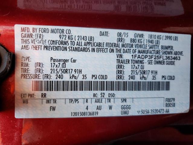 Photo 9 VIN: 1FADP3F25FL363463 - FORD FOCUS SE 