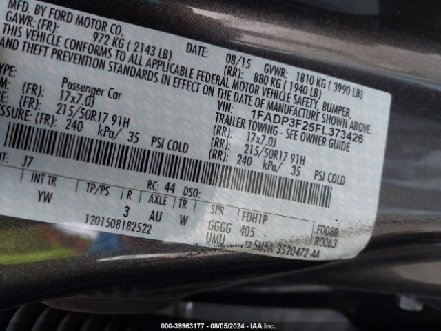 Photo 8 VIN: 1FADP3F25FL373426 - FORD FOCUS 