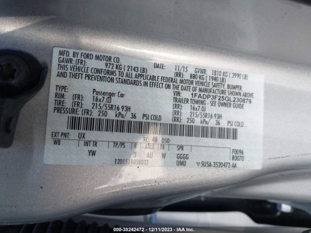 Photo 8 VIN: 1FADP3F25GL230879 - FORD FOCUS 