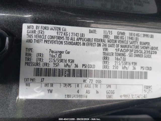 Photo 8 VIN: 1FADP3F25GL235239 - FORD FOCUS 