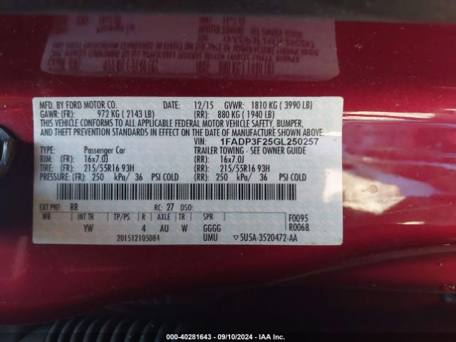 Photo 8 VIN: 1FADP3F25GL250257 - FORD FOCUS 