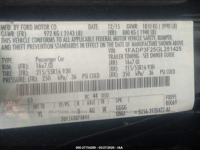 Photo 8 VIN: 1FADP3F25GL251425 - FORD FOCUS 