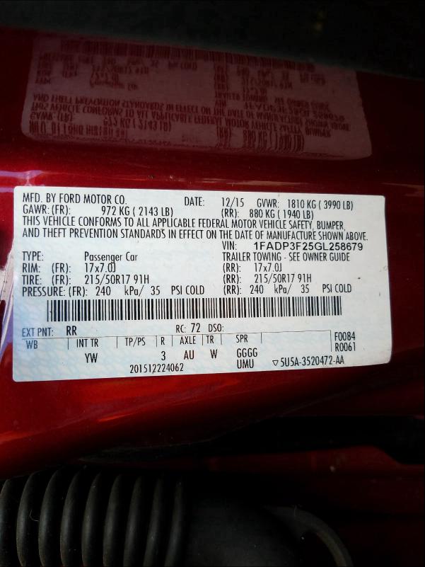 Photo 9 VIN: 1FADP3F25GL258679 - FORD FOCUS SE 