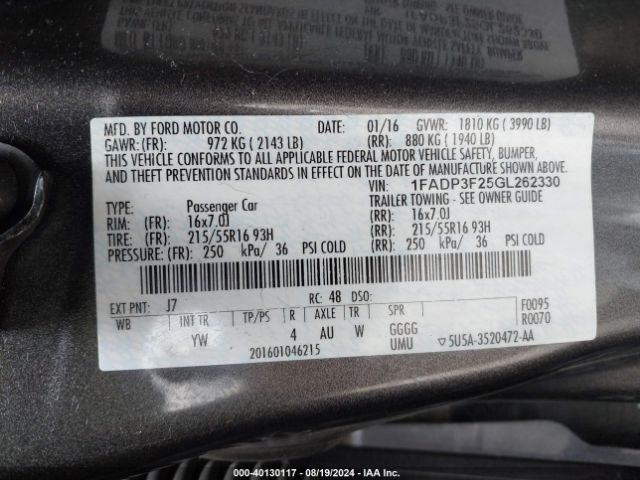 Photo 8 VIN: 1FADP3F25GL262330 - FORD FOCUS 