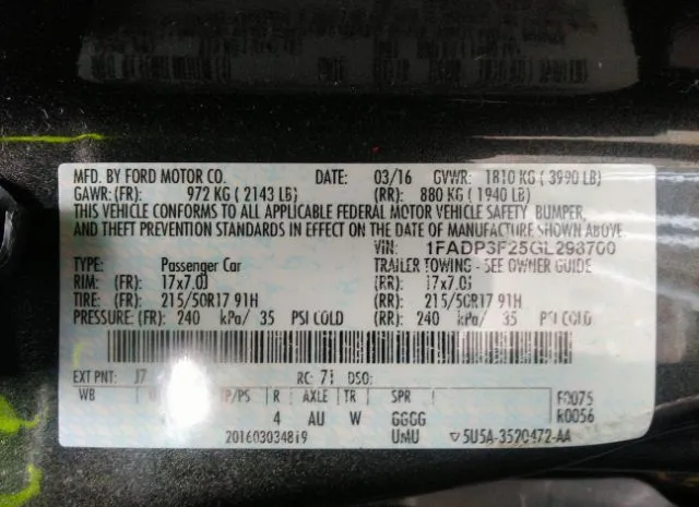 Photo 8 VIN: 1FADP3F25GL298700 - FORD FOCUS 