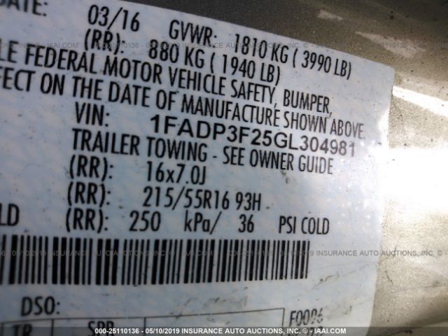 Photo 8 VIN: 1FADP3F25GL304981 - FORD FOCUS 