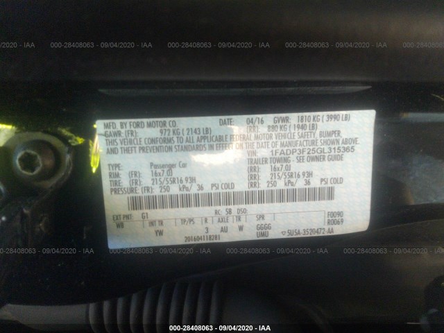 Photo 8 VIN: 1FADP3F25GL315365 - FORD FOCUS 