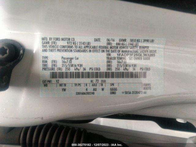 Photo 8 VIN: 1FADP3F25GL363285 - FORD FOCUS 