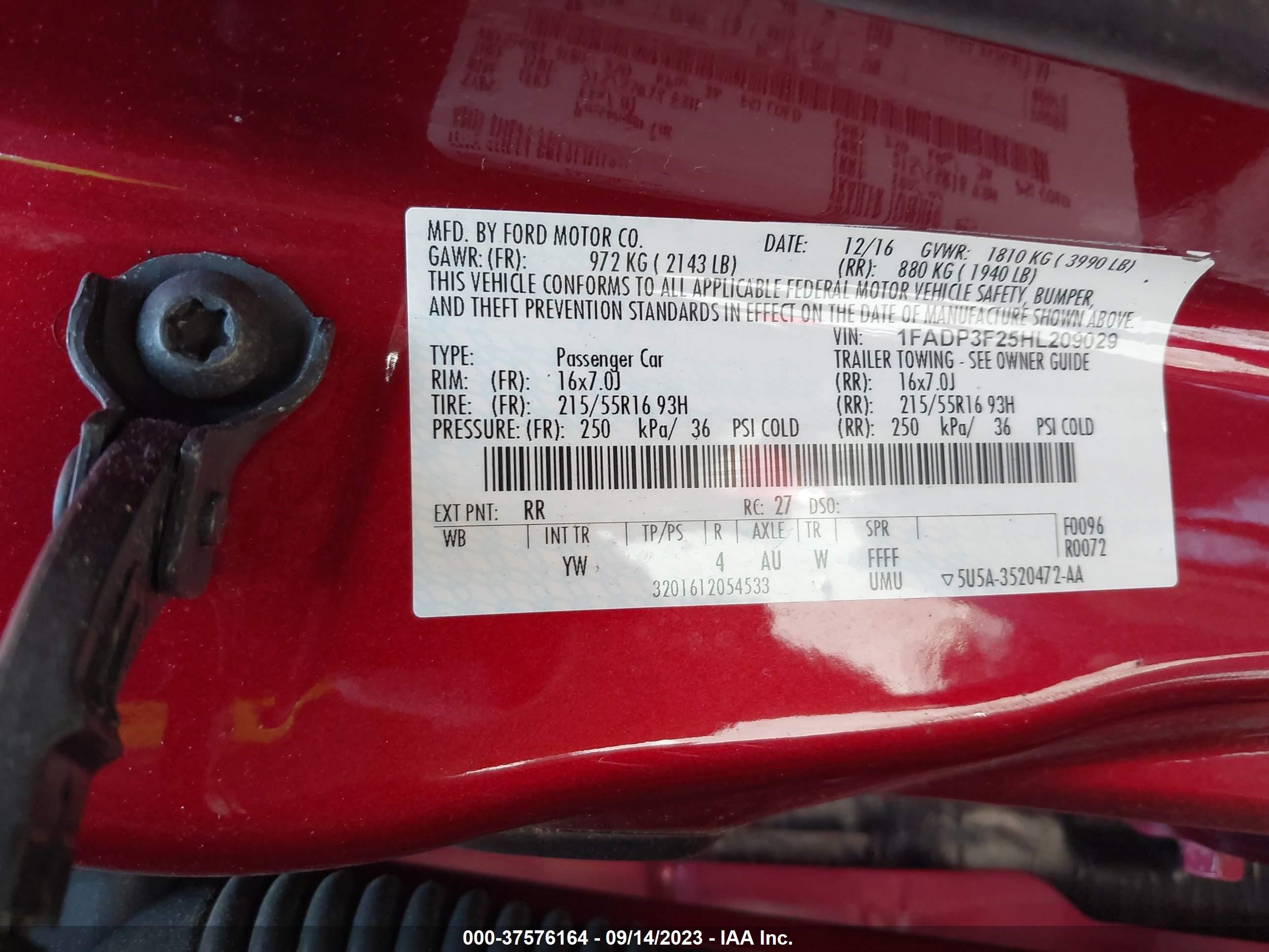 Photo 8 VIN: 1FADP3F25HL209029 - FORD FOCUS 