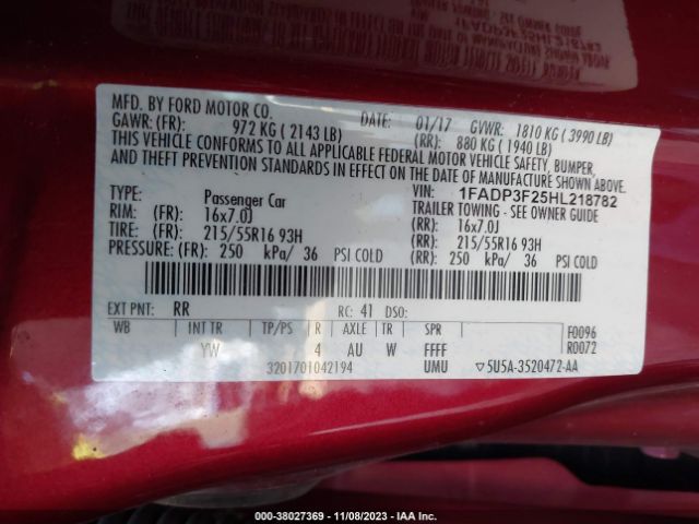 Photo 8 VIN: 1FADP3F25HL218782 - FORD FOCUS 