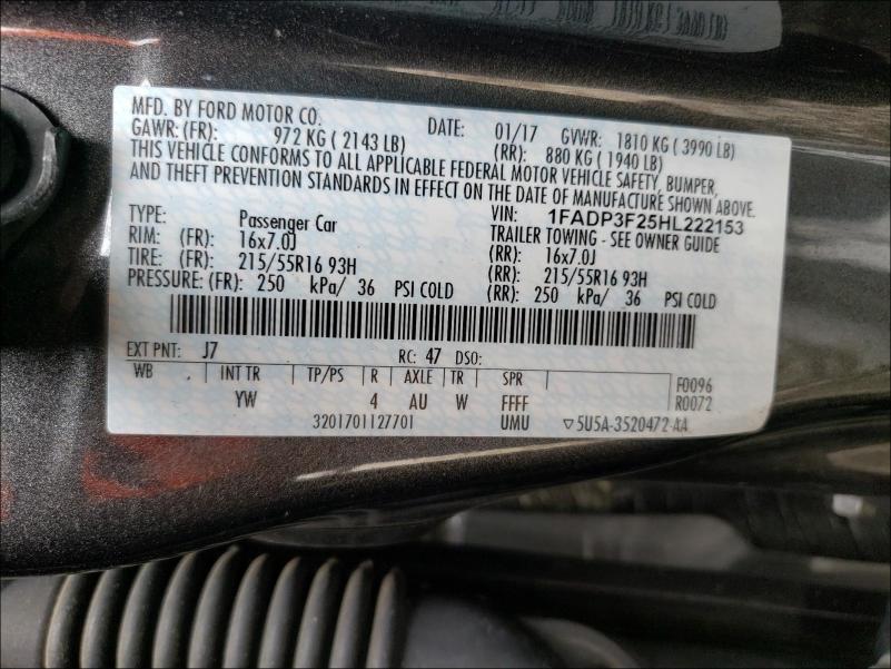 Photo 9 VIN: 1FADP3F25HL222153 - FORD FOCUS 