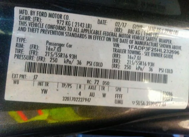 Photo 8 VIN: 1FADP3F25HL232696 - FORD FOCUS 