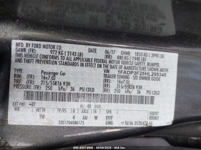 Photo 8 VIN: 1FADP3F25HL295345 - FORD FOCUS 