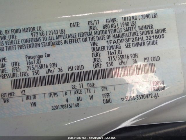 Photo 8 VIN: 1FADP3F25HL321605 - FORD FOCUS 