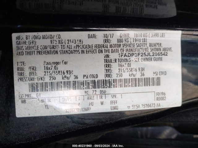 Photo 8 VIN: 1FADP3F25JL206542 - FORD FOCUS 