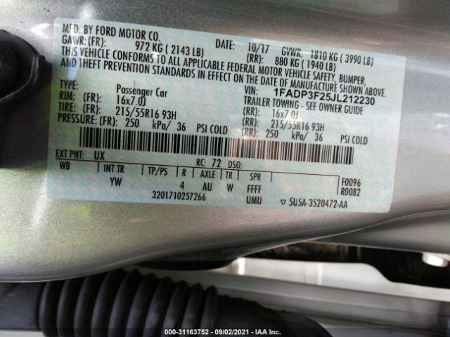 Photo 8 VIN: 1FADP3F25JL212230 - FORD FOCUS 