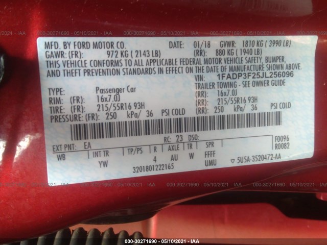 Photo 8 VIN: 1FADP3F25JL256096 - FORD FOCUS 