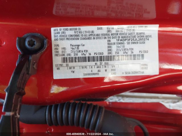 Photo 8 VIN: 1FADP3F25JL285274 - FORD FOCUS 