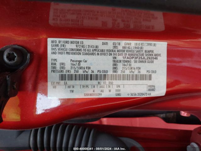 Photo 8 VIN: 1FADP3F25JL292046 - FORD FOCUS 