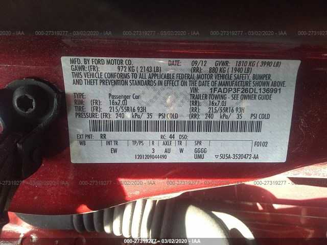 Photo 8 VIN: 1FADP3F26DL136991 - FORD FOCUS 