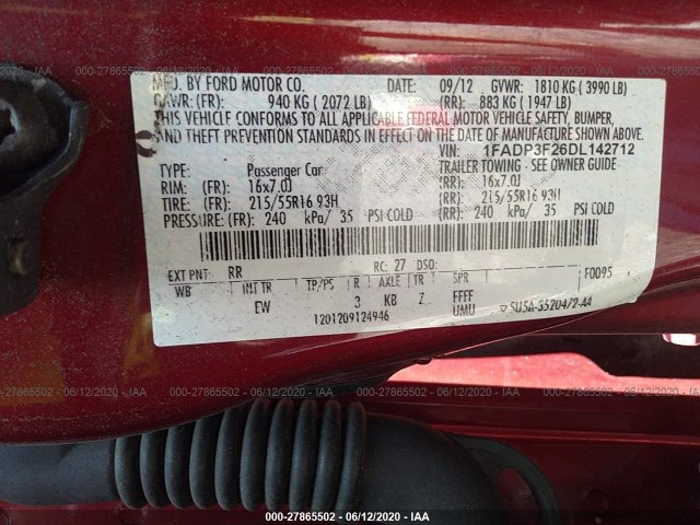 Photo 8 VIN: 1FADP3F26DL142712 - FORD FOCUS 