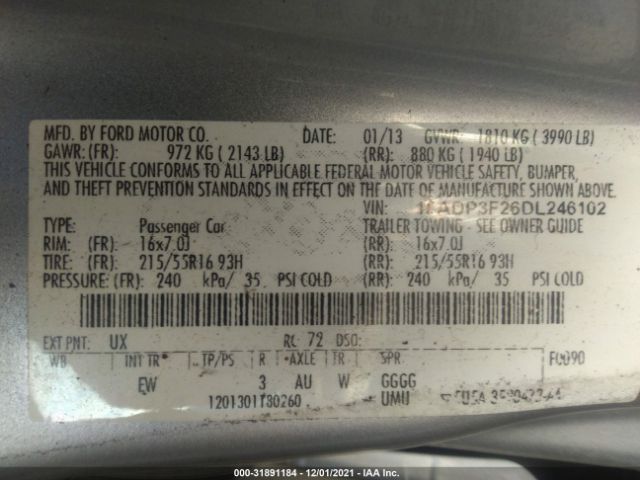 Photo 8 VIN: 1FADP3F26DL246102 - FORD FOCUS 