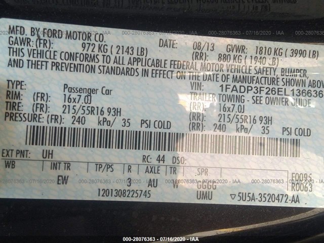 Photo 8 VIN: 1FADP3F26EL136636 - FORD FOCUS 