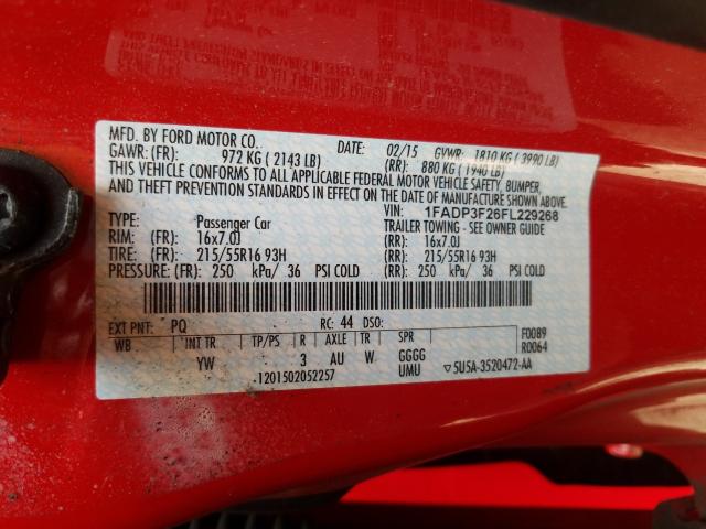 Photo 9 VIN: 1FADP3F26FL229268 - FORD FOCUS SE 