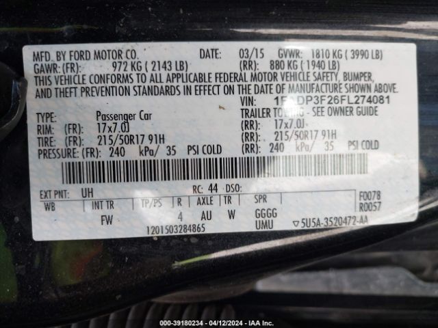 Photo 8 VIN: 1FADP3F26FL274081 - FORD FOCUS 