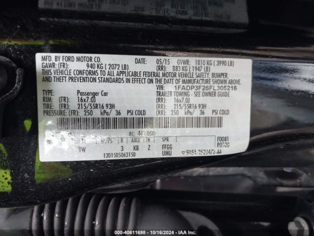 Photo 8 VIN: 1FADP3F26FL305216 - FORD FOCUS 