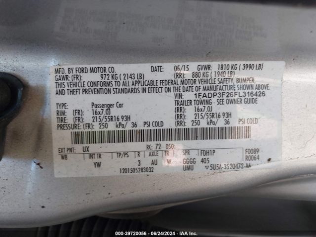 Photo 8 VIN: 1FADP3F26FL316426 - FORD FOCUS 