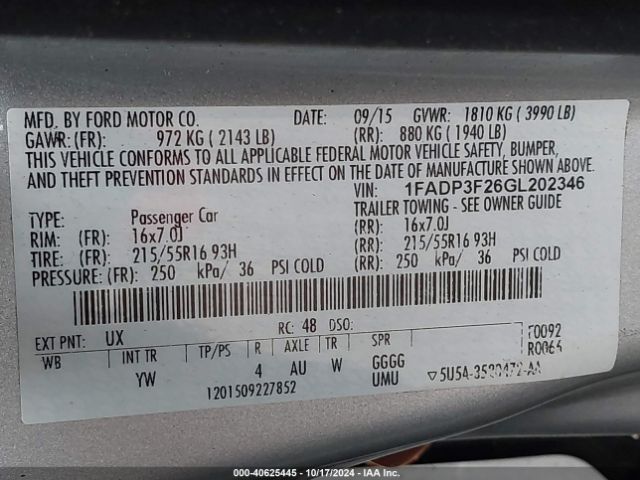 Photo 8 VIN: 1FADP3F26GL202346 - FORD FOCUS 