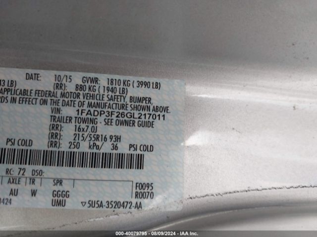 Photo 8 VIN: 1FADP3F26GL217011 - FORD FOCUS 