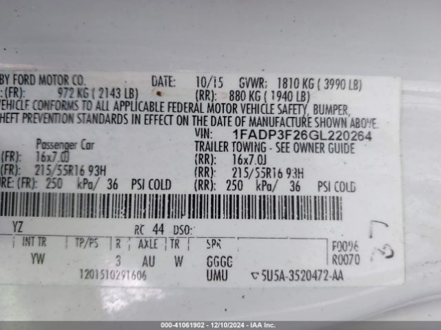 Photo 8 VIN: 1FADP3F26GL220264 - FORD FOCUS 