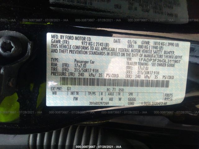 Photo 8 VIN: 1FADP3F26GL311907 - FORD FOCUS 