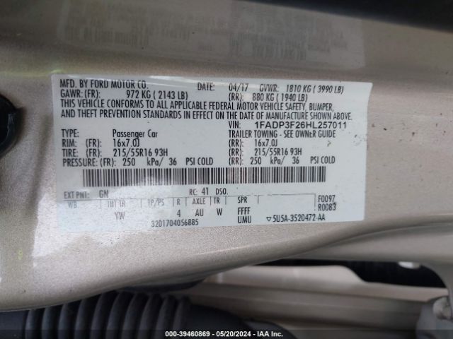 Photo 8 VIN: 1FADP3F26HL257011 - FORD FOCUS 