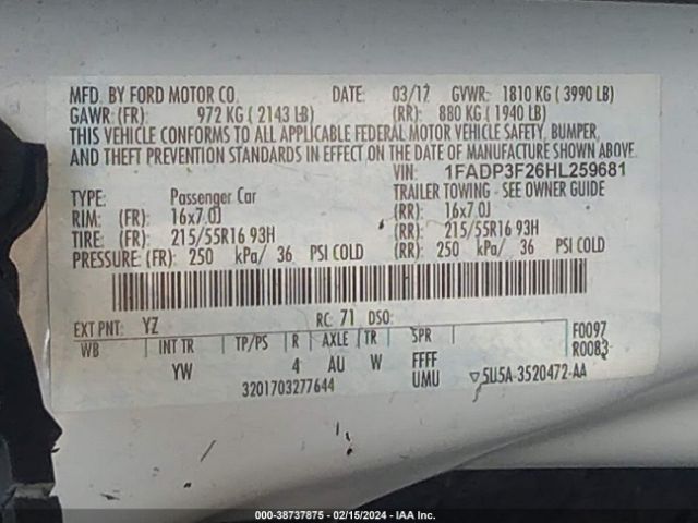 Photo 8 VIN: 1FADP3F26HL259681 - FORD FOCUS 