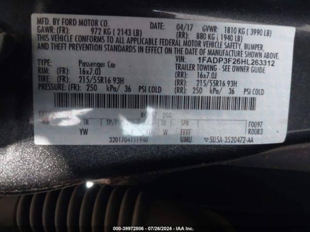 Photo 8 VIN: 1FADP3F26HL263312 - FORD FOCUS 