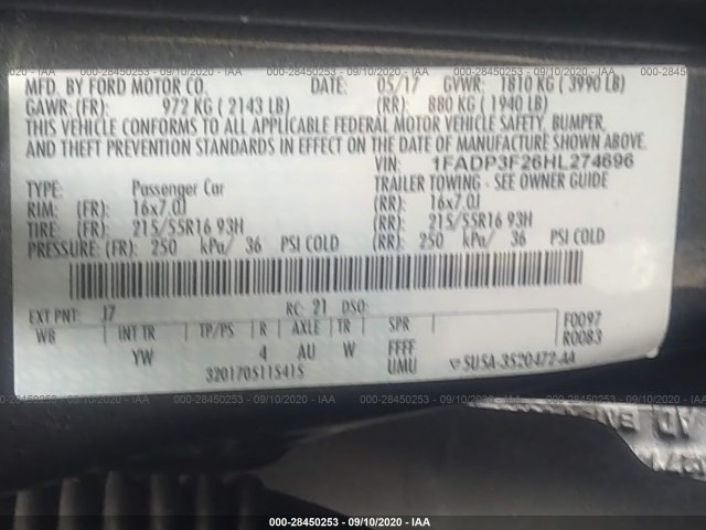 Photo 8 VIN: 1FADP3F26HL274696 - FORD FOCUS 