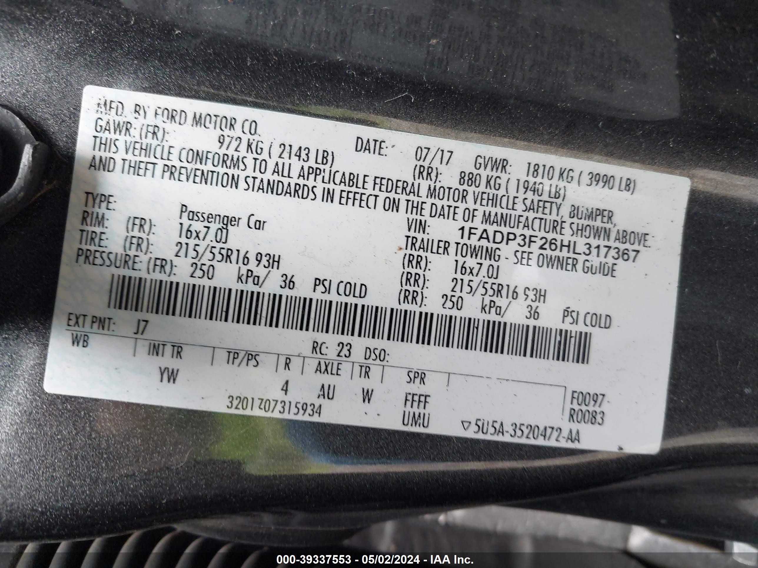 Photo 8 VIN: 1FADP3F26HL317367 - FORD FOCUS 