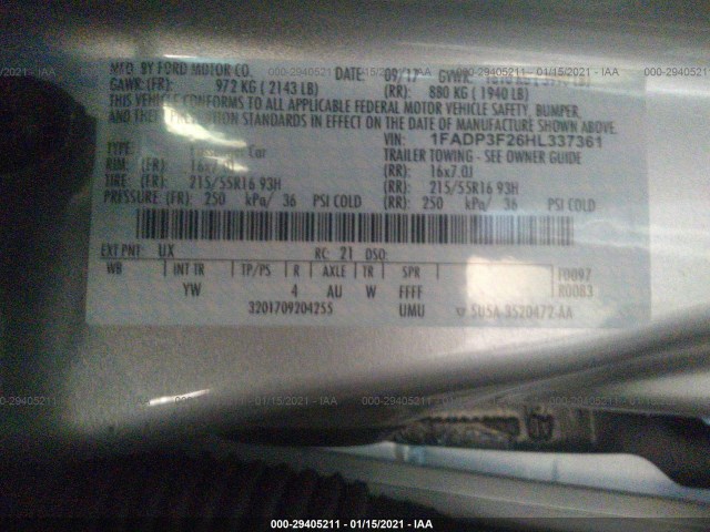 Photo 8 VIN: 1FADP3F26HL337361 - FORD FOCUS 